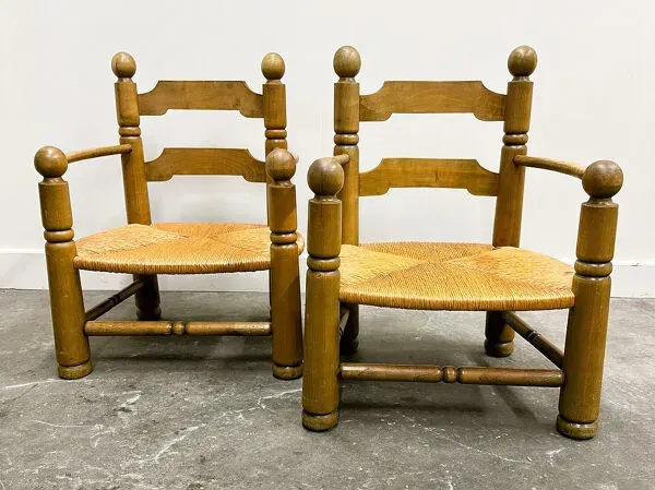 Illustration numéro 5 du produit Paire de fauteuils bas en rotin Charles Dudouyt, années 1940.