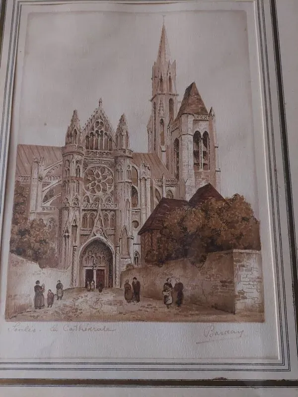 Illustration numéro 5 du produit Aquarelle signée Barday Senlis la cathédrale première moitié XXème