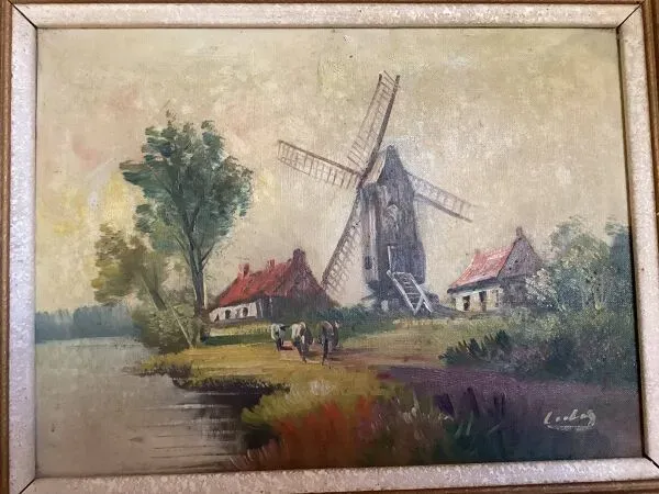 Illustration numéro 5 du produit Tableau paysage vaches huile sur toile signée