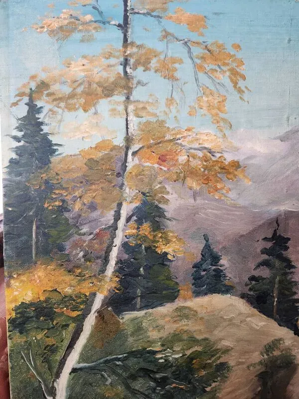 Illustration numéro 5 du produit Huile sur carton entoilé, Paysage de montagne, École Française milieu XXe