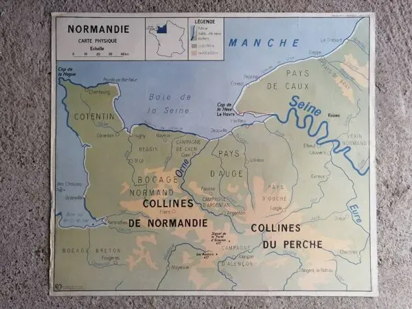 Illustration numéro 5 du produit Carte scolaire vintage mdi FRANCE Normandie Bassin Parisien