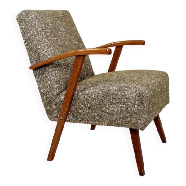 Illustration numéro 5 du produit Fauteuil vintage en tissu à motif vert rénové, années 1970.