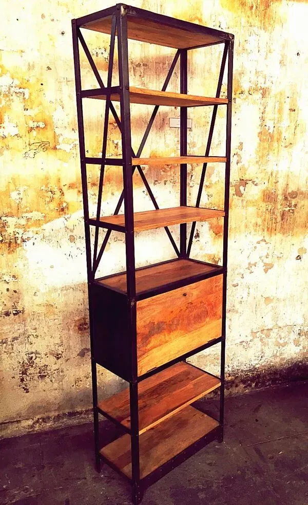 Illustration numéro 5 du produit Etagère indus bois exotique massif de manguier métal riveté