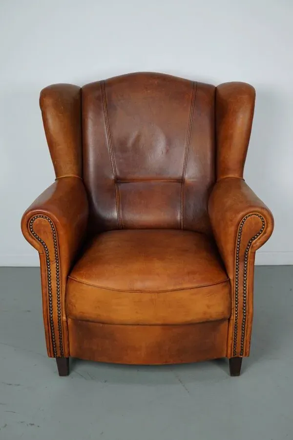 Illustration numéro 5 du produit Fauteuil club vintage en cuir couleur cognac hollandais