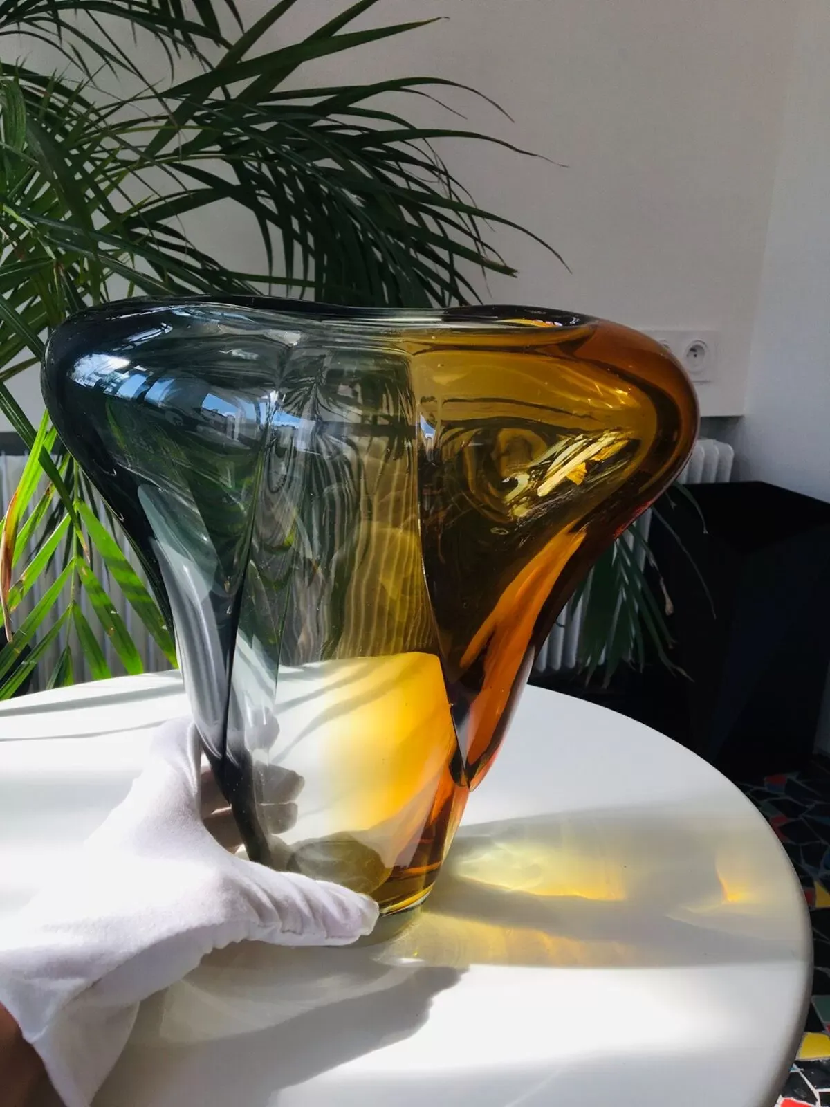 Illustration numéro 5 du produit Vase tricolore en cristal soufflé du milieu du siècle par Per Lütken