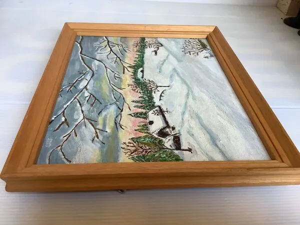 Illustration numéro 5 du produit Tableau paysage d’hiver sous la neige huile sur toile signée