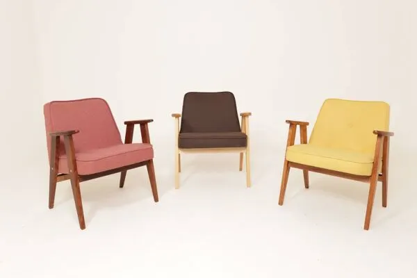 Illustration numéro 5 du produit Fauteuil rétro en tissu en laine cacao, bois de hêtre naturel