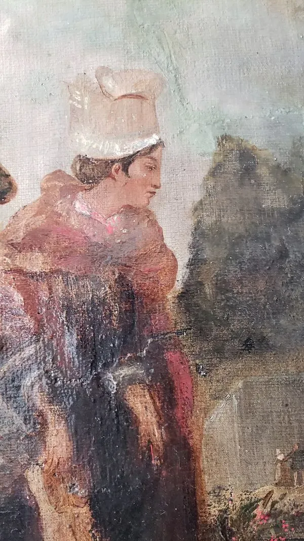 Illustration numéro 5 du produit Huile sur toile ''Le Gué'' Ecole XIXème