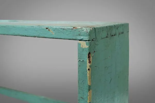 Illustration numéro 5 du produit Petit rack ou bibliothèque industriel de couleur menthe avec 4 étagères, Belgique 1920