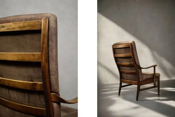 Illustration numéro 5 du produit Fauteuil haut vintage en hêtre et cuir danois du milieu du siècle de Farstrup Møbler