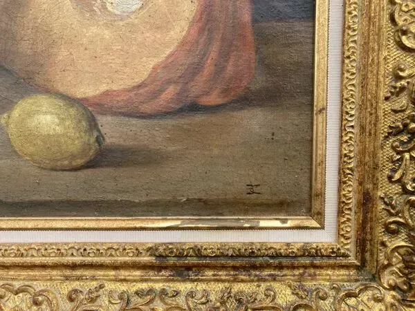 Illustration numéro 5 du produit École Française, Nature morte à la Courge et au broc, Huile sur toile encad