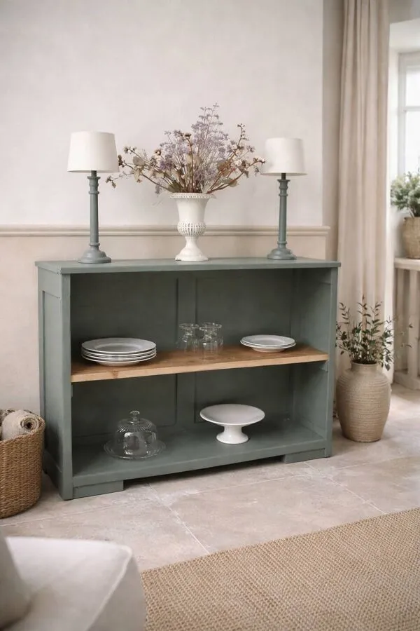 Illustration numéro 5 du produit Meuble de métier vintage transformé en bibliothèque, vaisselier.