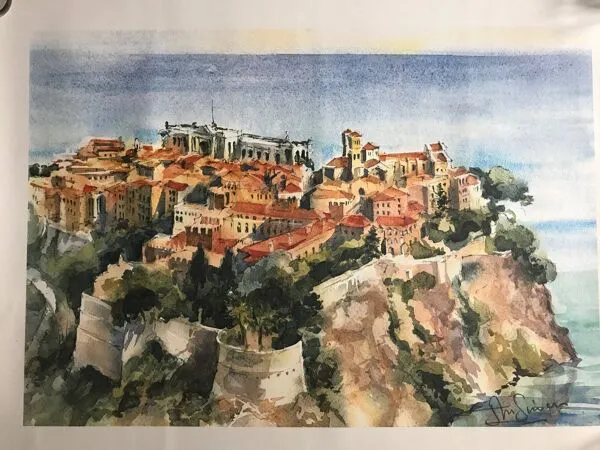 Illustration numéro 5 du produit Lithographie Monaco le Palais signée Jean-Marie Simon XXème