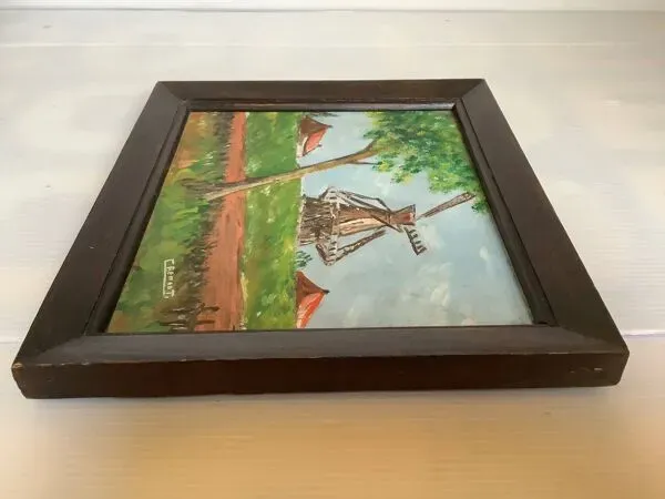 Illustration numéro 5 du produit Petit tableau paysage moulin huile sur panneau signée