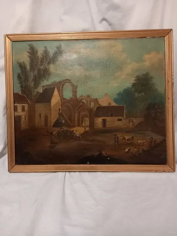 Illustration numéro 5 du produit Tableau ancien, école française du XVIIIe s., scène bucolique, ruines