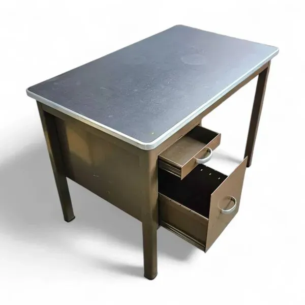 Illustration numéro 5 du produit Bureau industriel marron années 1960 / incrustation de linoléum / modèle 7231 / Gispen / années 1950