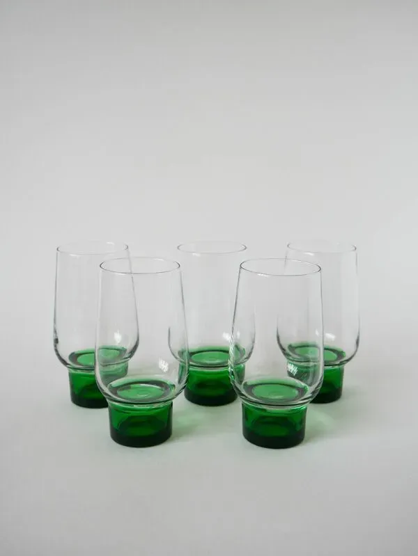 Illustration numéro 5 du produit Lot de 5 verres Long Drink Design à pieds vert, 1970