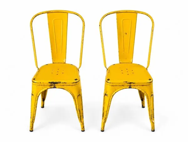 Illustration numéro 5 du produit 4 chaises Tolix jaune et bleu, années 60