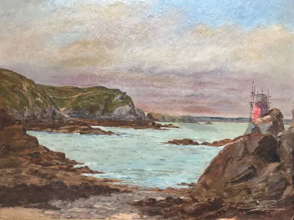 Illustration numéro 5 du produit Huile sur carton ''Bord de mer'', École anglaise fin 19ème s.