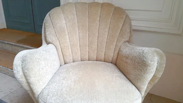Illustration numéro 5 du produit Fauteuil Club des années 40 50 original mid century Jaune beige vintage