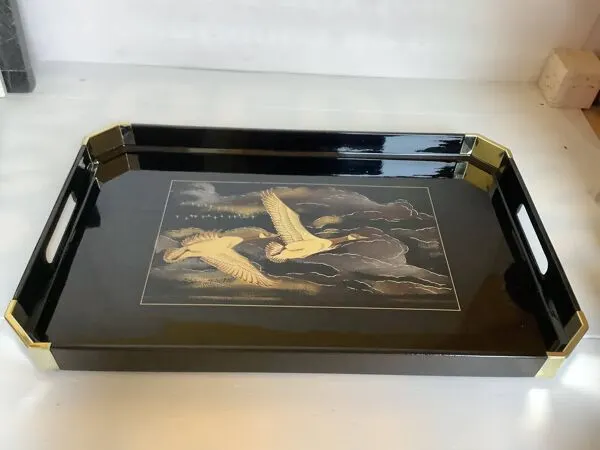 Illustration numéro 5 du produit Grand plateau laqué oiseaux Japon