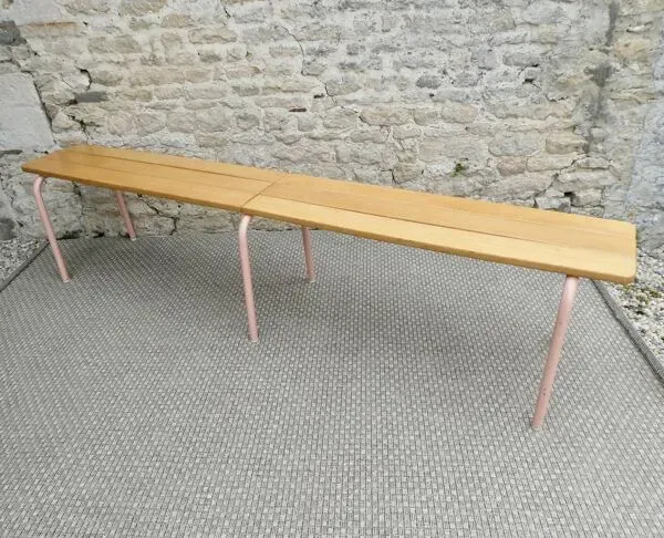 Illustration numéro 5 du produit Banc d'école en bois et métal des années 80