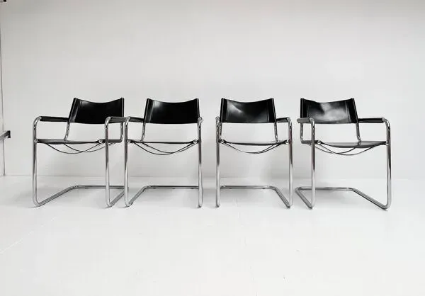 Illustration numéro 5 du produit Chaises en cuir par Mart Stam et Marcel Breuer, années 1970, ensemble de 4