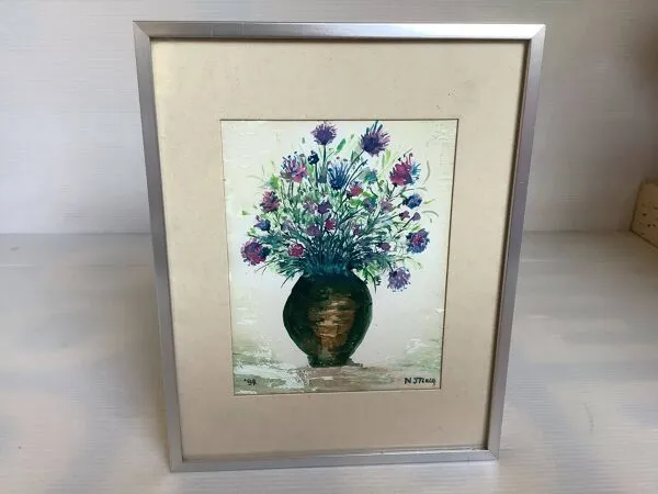 Illustration numéro 5 du produit Petit tableau bouquet de fleurs huile sur carton signée