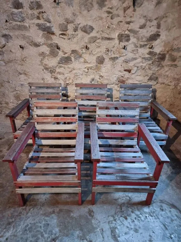 Illustration numéro 5 du produit Ensemble de 5 fauteuils lounge français en hêtre et châtaignier, années 1930