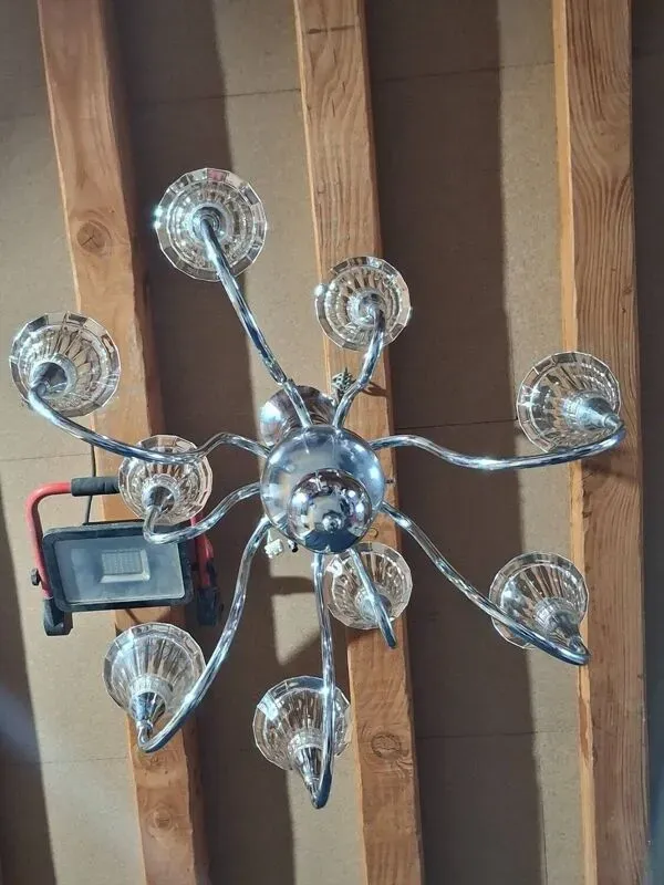 Illustration numéro 5 du produit Lustre annees 1930-1950 en metal chrome et verre epais