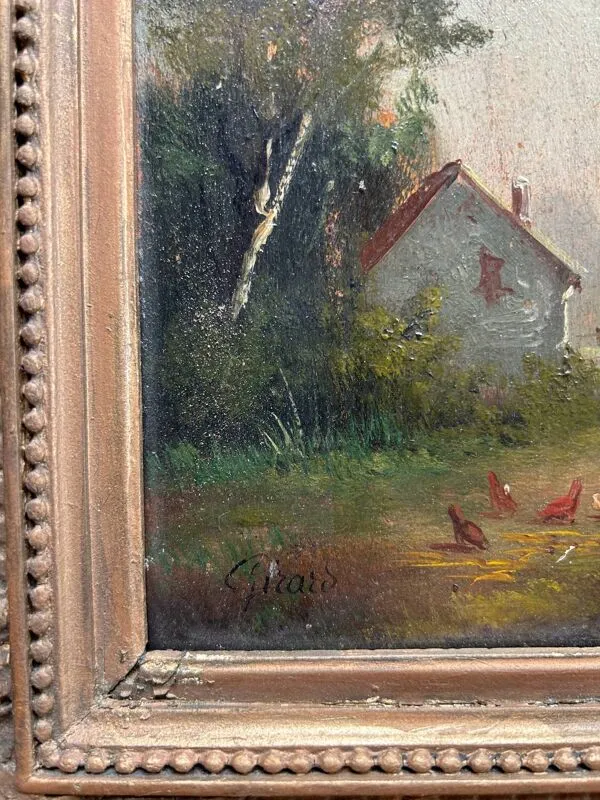 Illustration numéro 5 du produit La Basse-cour, Huile sur panneau signée Girard XIXe