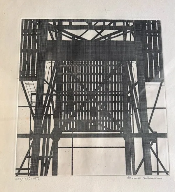 Illustration numéro 5 du produit Lithographie Rasmus Nellemann signée 1976 structure industrielle