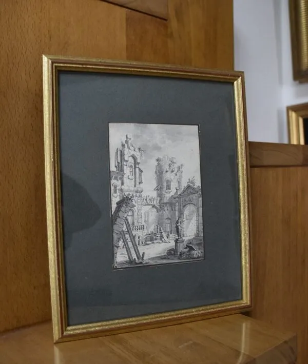 Illustration numéro 5 du produit Ecole française du XVIIIe siècle, Cour d'un palais en ruine, dessin à la plume
