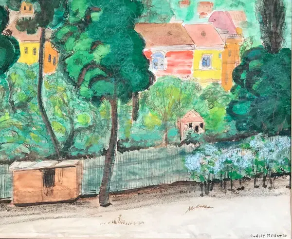 Illustration numéro 5 du produit Rudolf möller 1881-1967.les maisons,1930.gouache.sbd.30x40.cadre