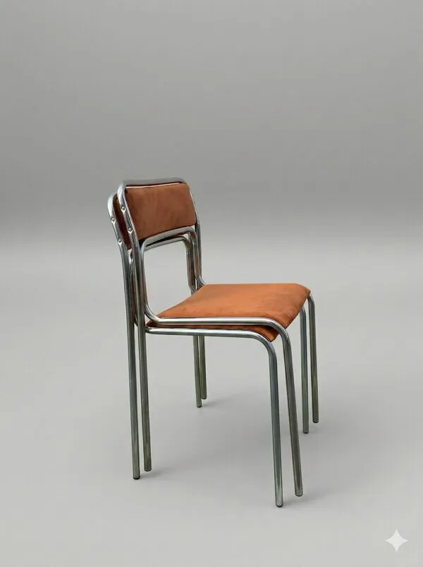 Illustration numéro 5 du produit Chaises chromées 70s – assise en velours orange