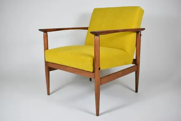 Illustration numéro 5 du produit Fauteuil vintage en tissu jaune bois de teck années 1960