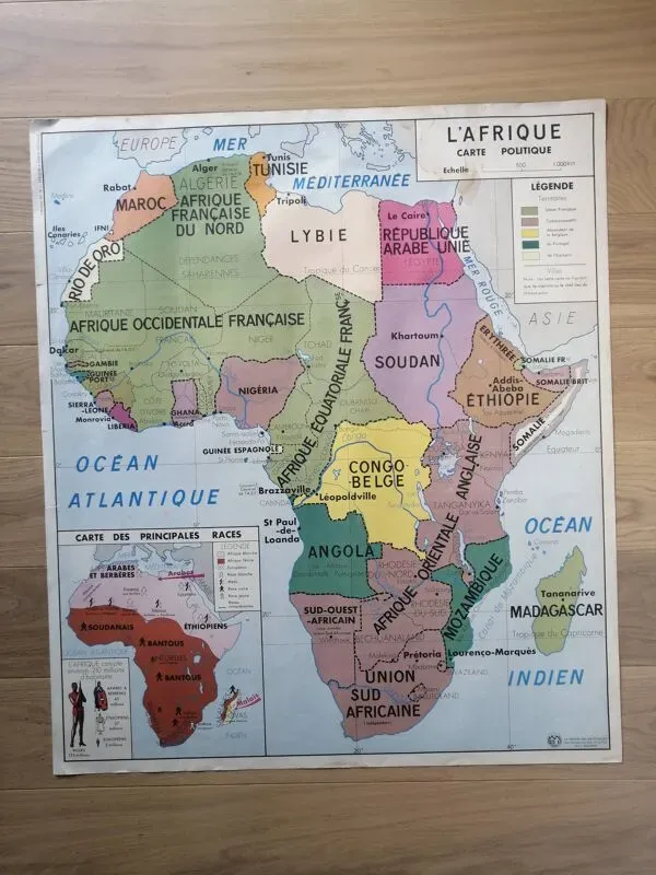 Illustration numéro 5 du produit CARTE SCOLAIRE vintage MDI : AFRIQUE-AMERIQUE DU SUD.
