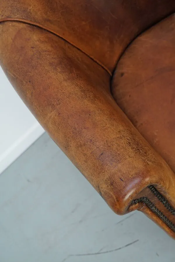 Illustration numéro 5 du produit Fauteuil club néerlandais vintage en cuir cognac