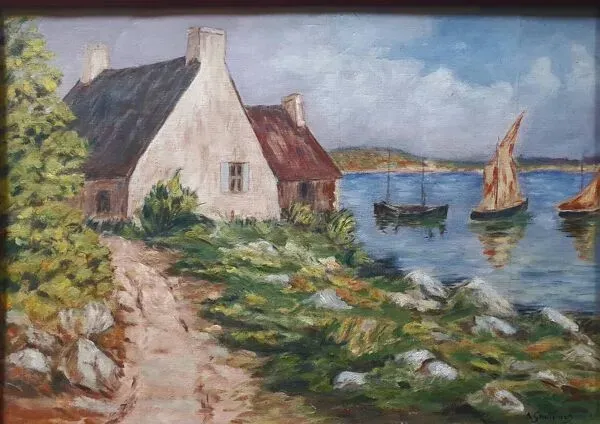 Illustration numéro 5 du produit Tableau ancien Bord de mer en Bretagne signé A Guillemet