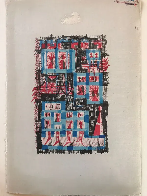 Illustration numéro 5 du produit Composition,1950.encre et aquarelle jean-pierre vielfaure 1930-2015.
