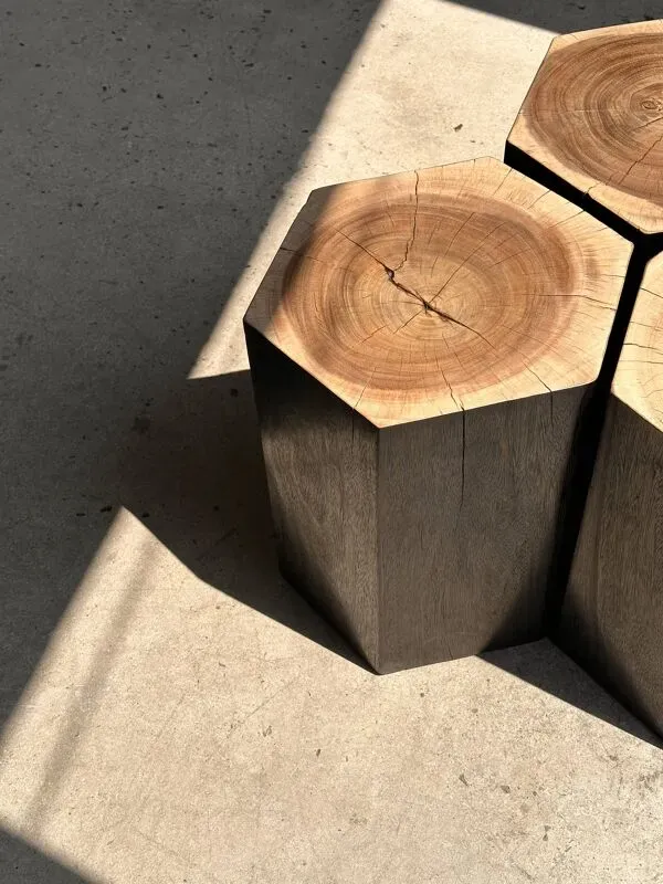 Illustration numéro 5 du produit Ensemble de 5 stools hexagonaux en suar bicolore formant mobilier d'appoint