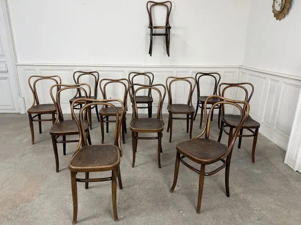 Illustration numéro 5 du produit Suite de 12 chaises de bistrot à gaufrage végétal 1920