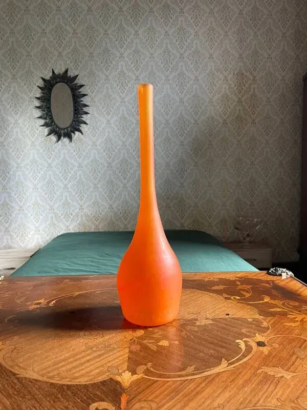 Illustration numéro 5 du produit Grand soliflore Daum Nancy - verre soufflé marmoréen orange - H=41cm