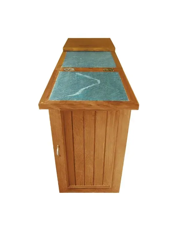 Illustration numéro 5 du produit Meuble bar comptoir teck et marbre vert