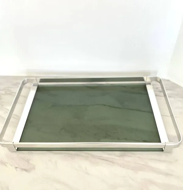 Illustration numéro 5 du produit Plateau aluminium et chrome MB Italy Années 70 - 45 cm