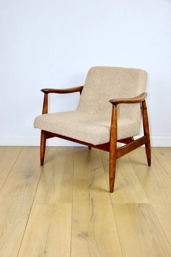 Illustration numéro 5 du produit Fauteuil vintage GFM 300-202 design J.Kedziorek Loft années 70 en bouclée beige-or.