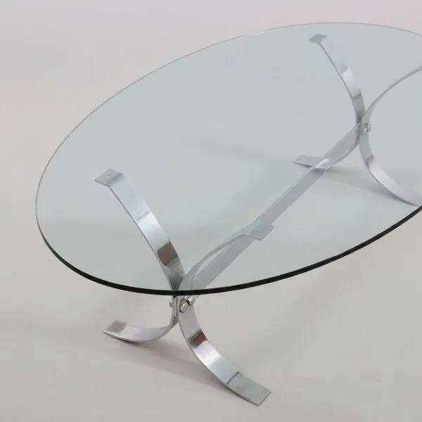 Illustration numéro 5 du produit Table basse en verre et acier – Design moderniste des années 1970