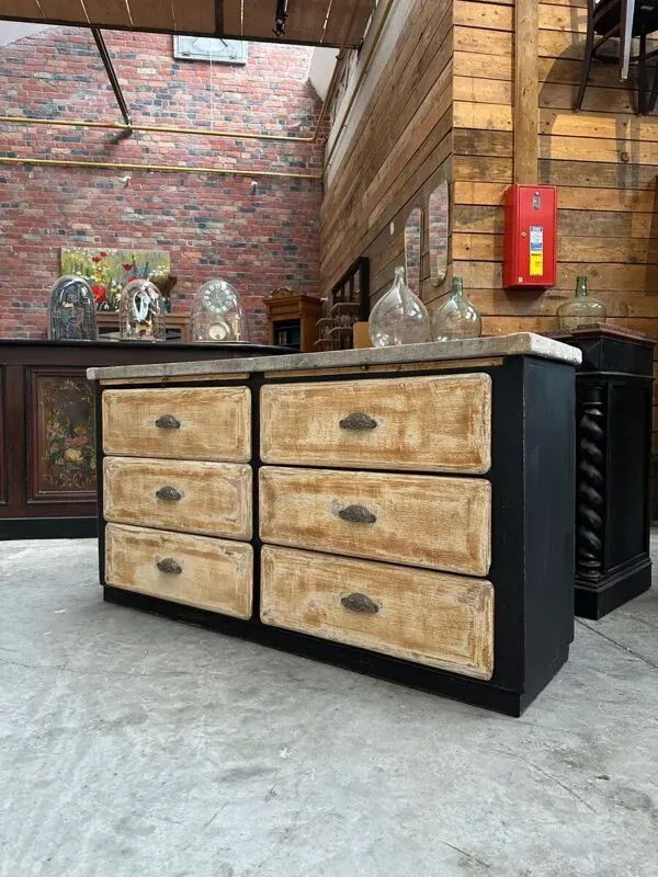 Illustration numéro 5 du produit Ancien meuble de métier 6 tiroirs