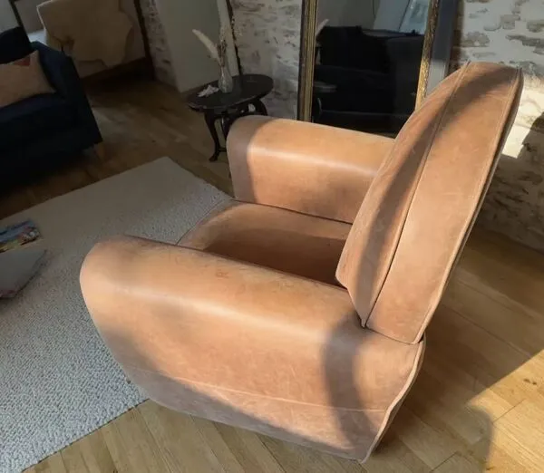 Illustration numéro 5 du produit Fauteuil club bradford en cuir de vachette pleine fleur coloris fauve