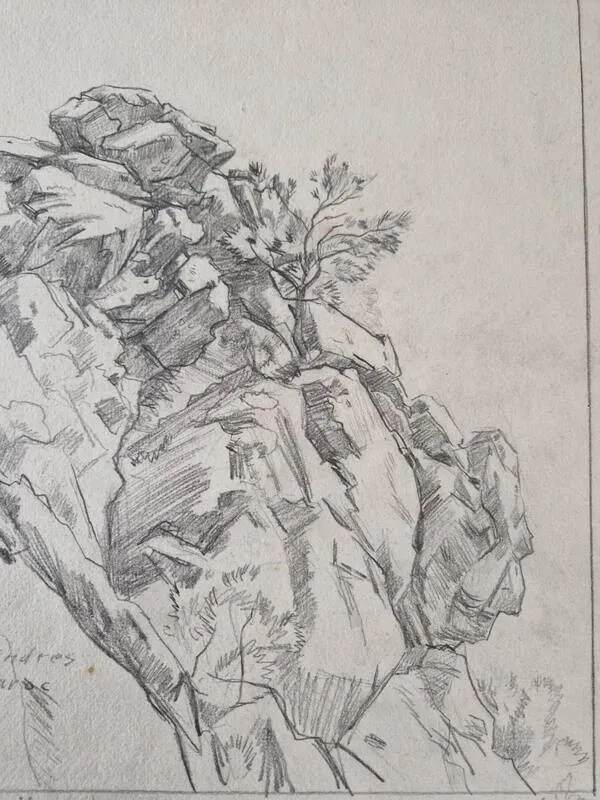 Illustration numéro 5 du produit Louis John Endres (1896-1989) - Dessin au fusain sur papier - Paysage  Tizi N'Test Grand Atlas Maroc